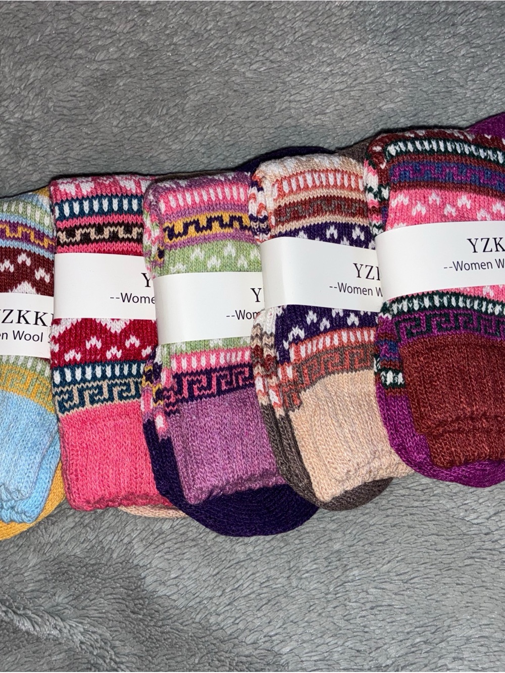 Women's Multicolor Patterned Wool Socks - Pink & Purple